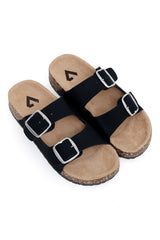 CHIC BUCKLE SUMMER SLIDES-BLACK