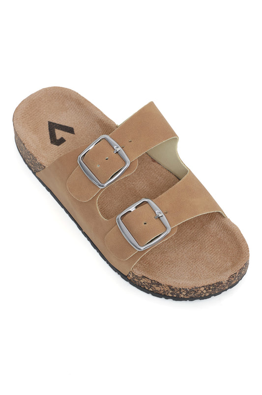 CHIC BUCKLE SUMMER SLIDES-NUDE