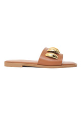 SUNLIT RICH SHINE SLIDE-CAMEL