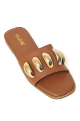 SUNLIT RICH SHINE SLIDE-CAMEL