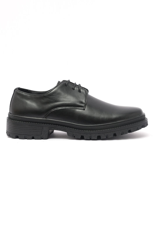 FAUX LEATHERITE LACEUPS-BLACK