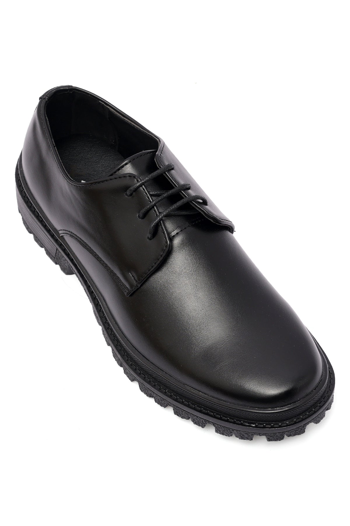 FAUX LEATHER LACEUPS-BLACK