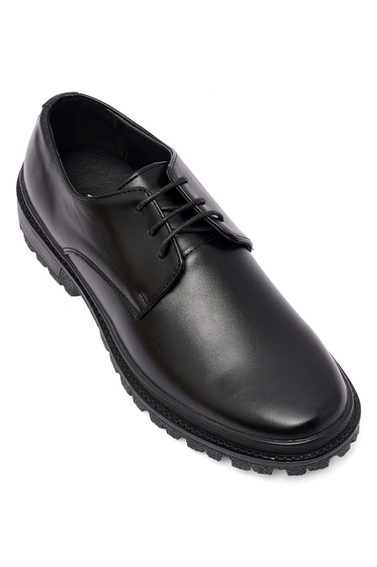 FAUX LEATHERITE LACEUPS-BLACK