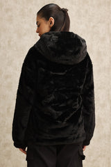 PLUSH HOODED JACKET-BLACK