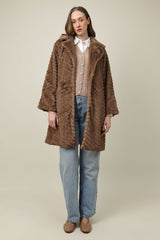 FUR EMBRACE COAT-BROWN