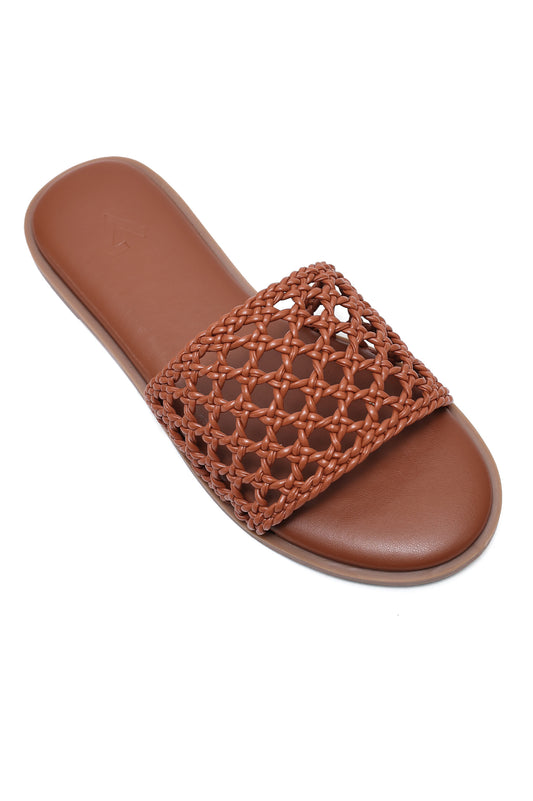 NETTED MESH CASUAL SLIDES-CAMEL