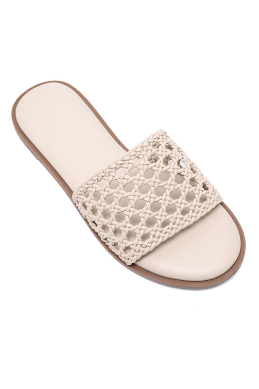 NETTED MESH CASUAL SLIDES-BEIGE