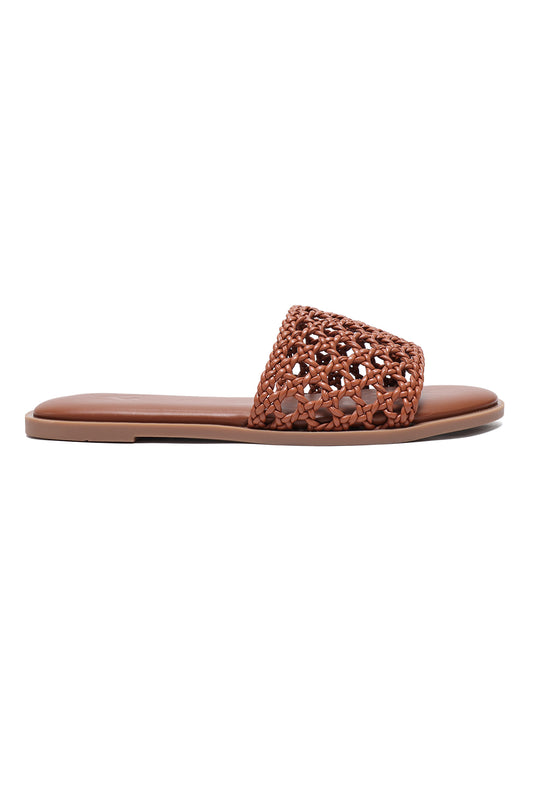 NETTED MESH CASUAL SLIDES-CAMEL