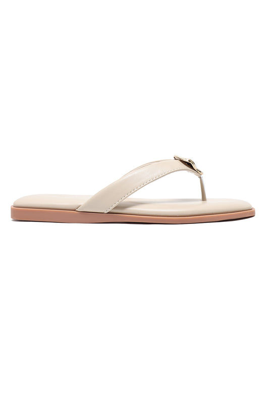 MEDALLION FLAT SLIDES-BEIGE