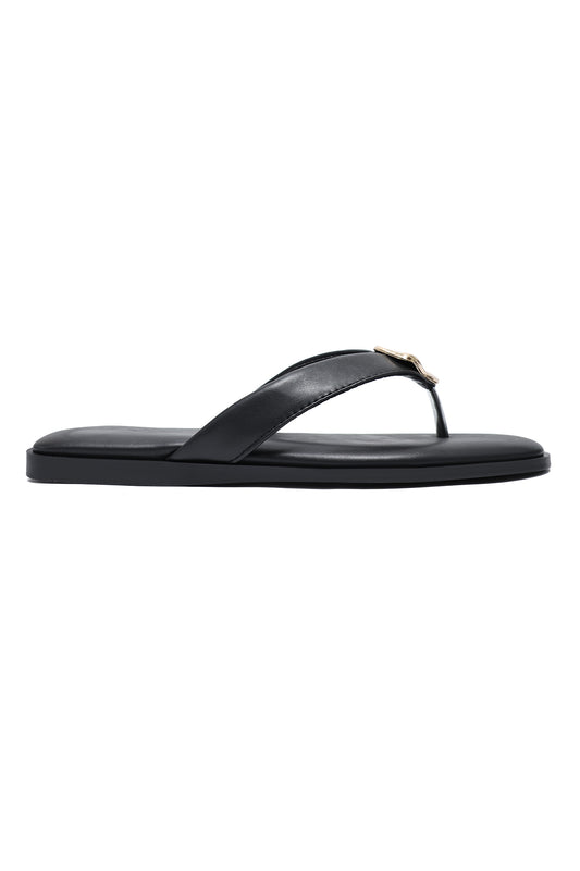 MEDALLION FLAT SLIDES-BLACK