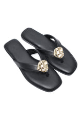 MEDALLION FLAT SLIDES-BLACK
