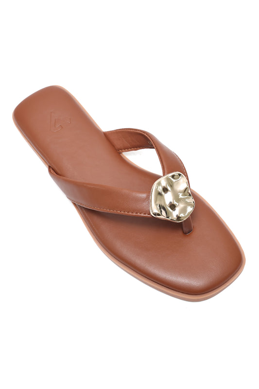 MEDALLION FLAT SLIDES-CAMEL