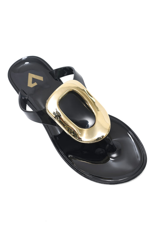 GLOSSY GOLD SLEEK SLIDE-BLACK