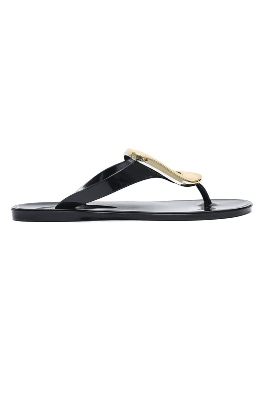 GLOSSY GOLD SLEEK SLIDE-BLACK