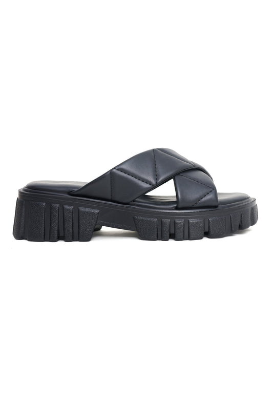 COMFORT CHIC SLIDES-BLACK