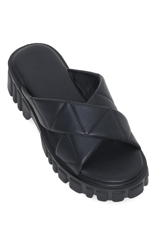 COMFORT CHIC SLIDES-BLACK