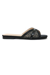 SATIN MESH CRISSCROSS SLIDE-BLACK