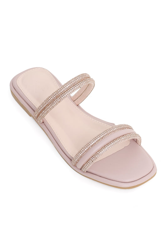 DIAMANTE STRAP FLATS-PINK