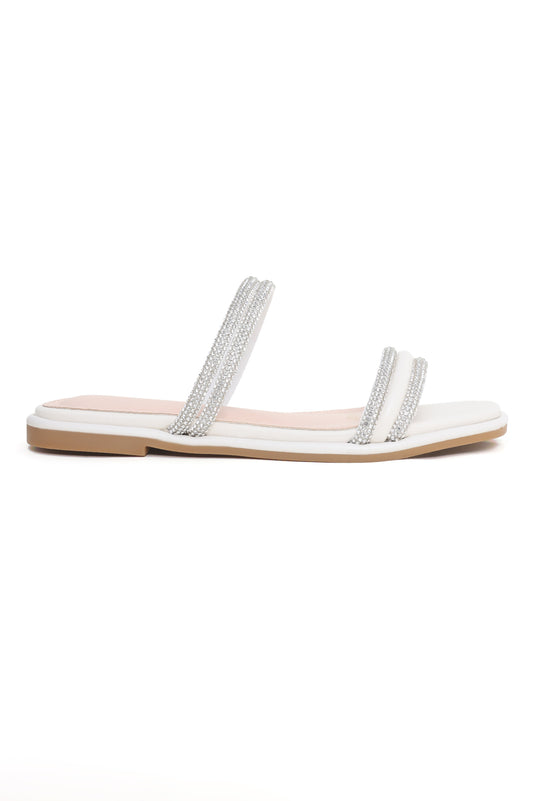 DIAMANTE STRAP FLATS-OFFWHITE