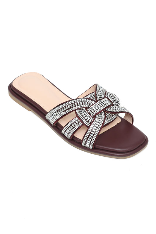 BRAID CHIC WOMEN'S FLATS-WINE