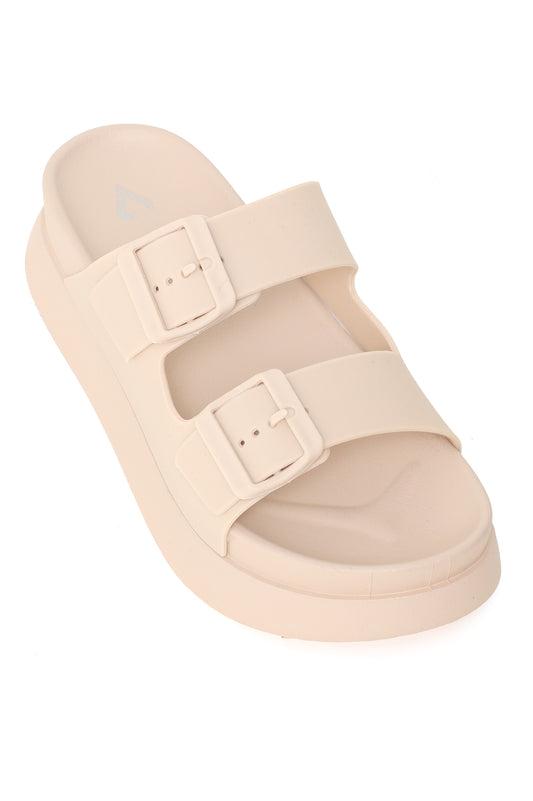 CHUNKY DOUBLE STRAP SLIDES-BEIGE