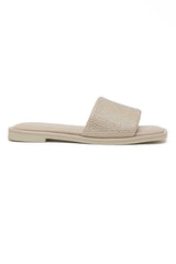 DAZZLE CREST EMBELLISHED SLIDE-BEIGE