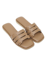 SIGNATURE STITCH FAUX SLIDE-BROWN
