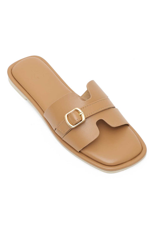 CUTOUT STRAP SQUARE SLIDE-CAMEL