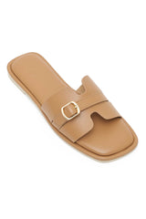 CUTOUT STRAP SQUARE SLIDE-CAMEL
