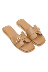 CUTOUT STRAP SQUARE SLIDE-CAMEL