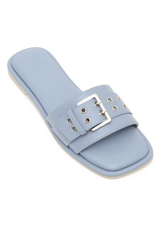 MODERN ACCENT BUCKLED SLIDE-BLUE