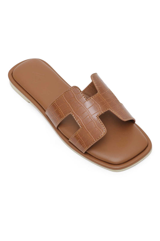 EMBOSSÉ H-LINE SLIDE-BROWN