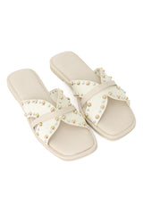 CROSSBAND SLIDES WITH DUAL-TONE STUD-BEIGE