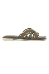 CROSSBAND SLIDES WITH DUAL-TONE STUD-GREEN
