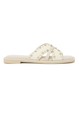 CROSSBAND SLIDES WITH DUAL-TONE STUD-BEIGE