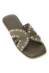 CROSSBAND SLIDES WITH DUAL-TONE STUD-GREEN