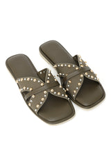 CROSSBAND SLIDES WITH DUAL-TONE STUD-GREEN