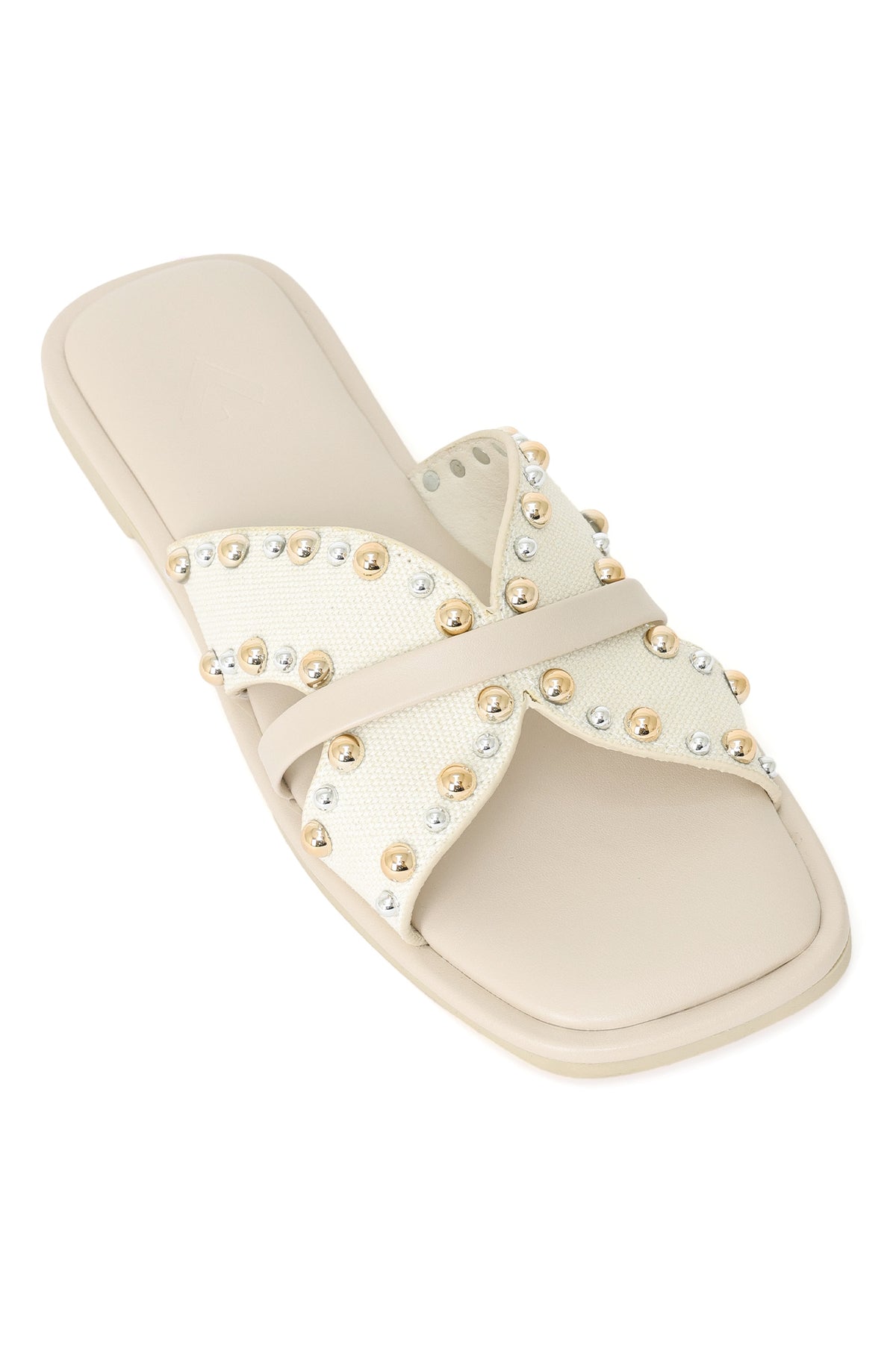 CROSSBAND SLIDES WITH DUAL-TONE STUD-BEIGE