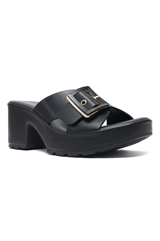 CHUNKY PLATFORM BUCKLE HEEL-BLACK