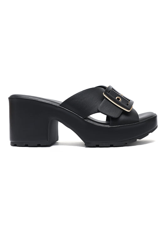 CHUNKY PLATFORM BUCKLE HEEL-BLACK