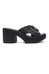 CHUNKY PLATFORM BUCKLE HEEL-BLACK
