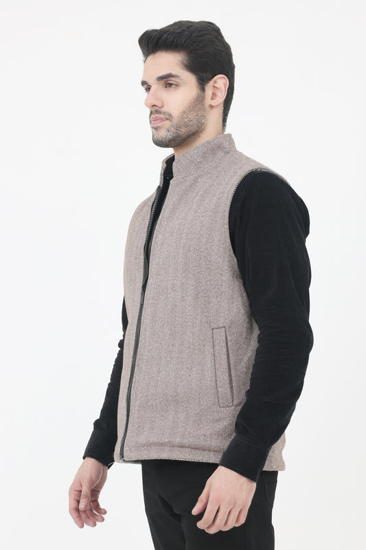TEXTURE WAISTCOAT-KHAKI