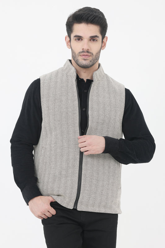 TEXTURE WAISTCOAT-KHAKI