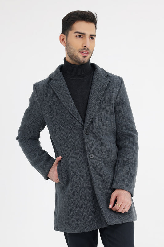 TEXTURED HOODED COAT-DK-GREY