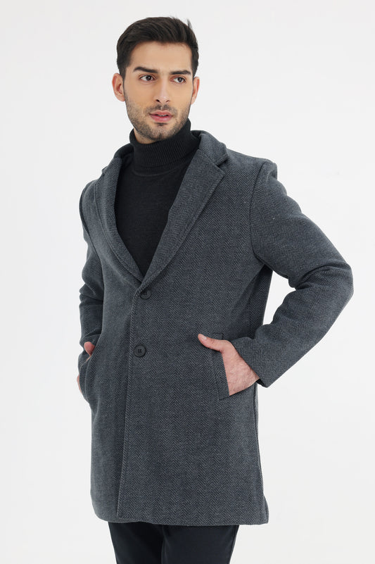 TEXTURED HOODED COAT-DK-GREY
