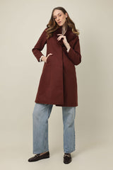 FAUX FUR COLLAR OVERCOAT-RUST