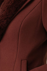 FAUX FUR COLLAR OVERCOAT-RUST