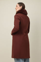 FAUX FUR COLLAR OVERCOAT-RUST