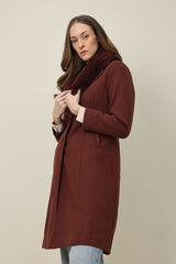 FAUX FUR COLLAR OVERCOAT-RUST