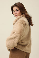 ZIPPER FUR SHORT JACKET-KHAKI